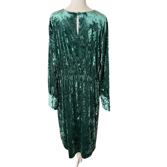 On 34th XL Midi Sheath Dress Green Crushed Velvet Long Sleeve Stretch - Picture 6 of 10